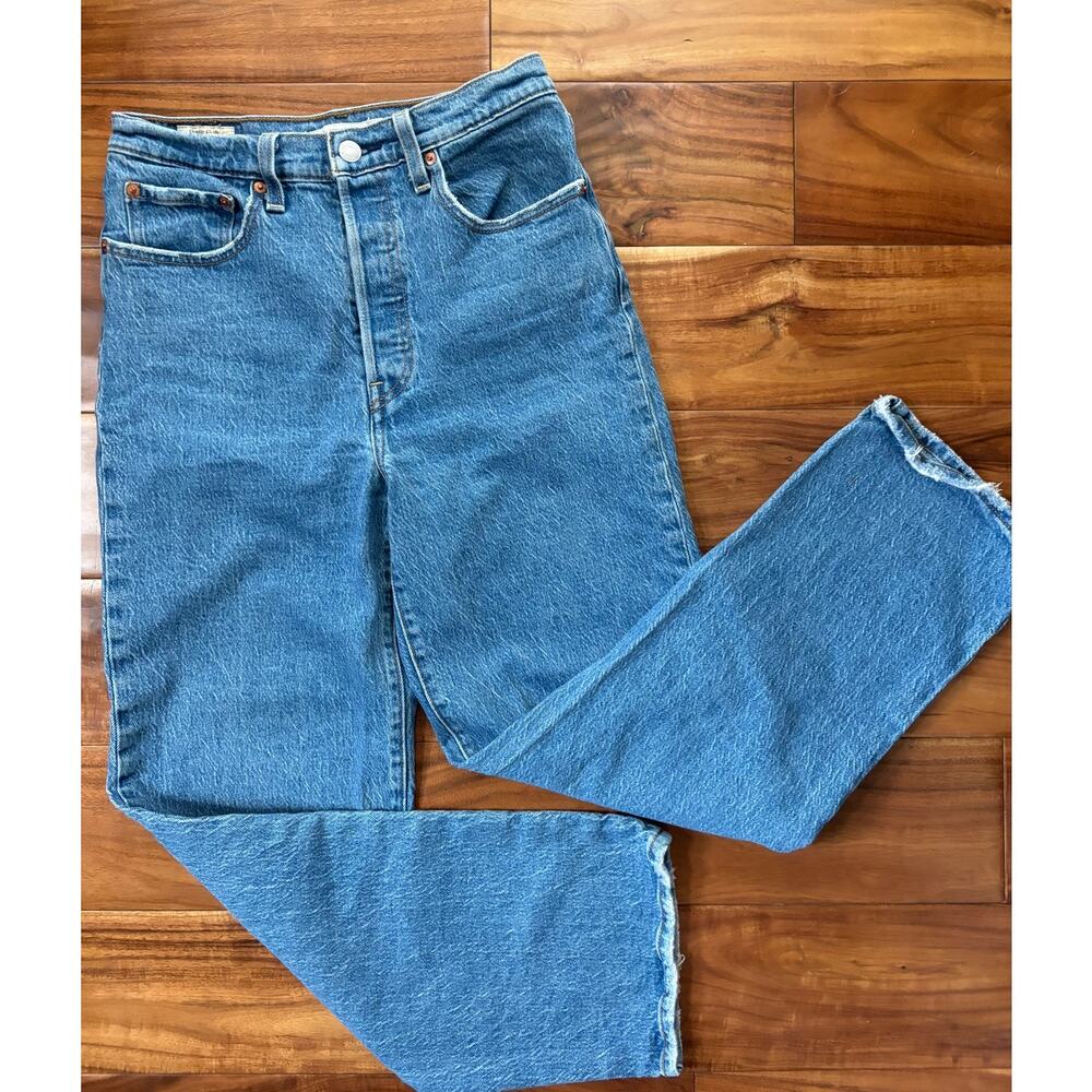 Levis Ribcage Straight Ankle Jeans Blue Medium Wash 27 High Rise Premium Women